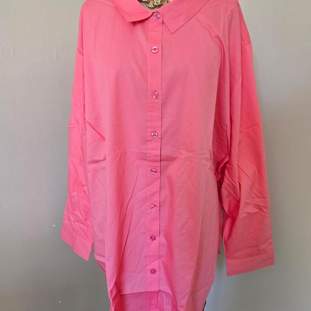 Woman Within pink cotton button-front shirt size 5X 38/40